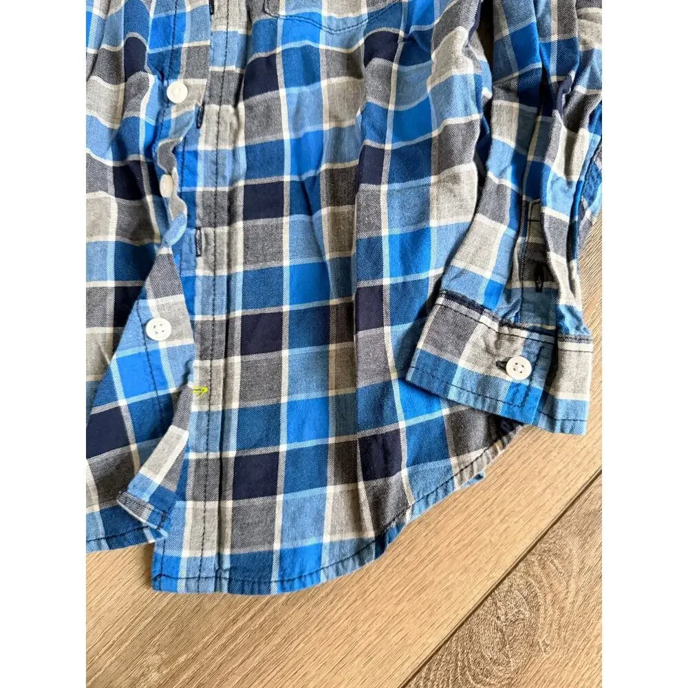 Gymboree Boy's Gray Blue Plaid Grid Shirt Size 5/6